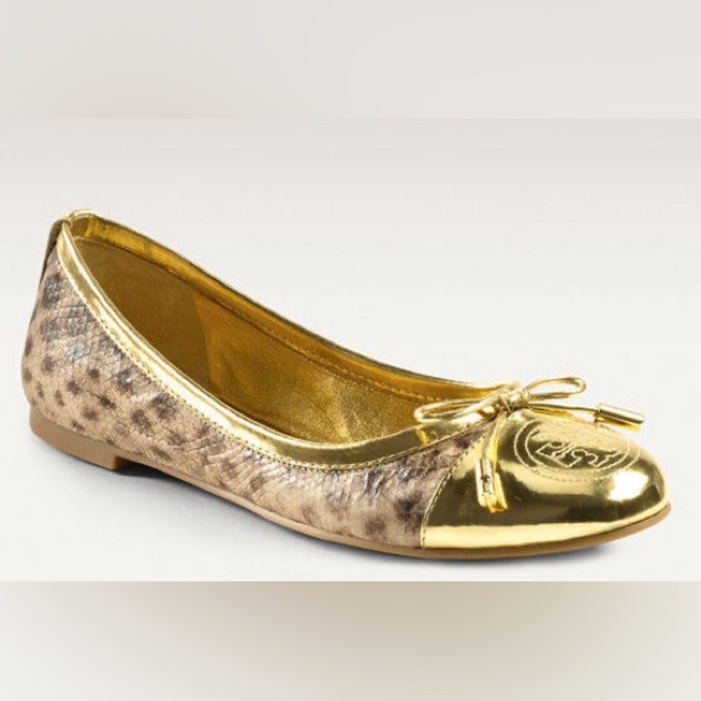 Tory Burch Verbena Gold Snakeskin Flats New 10 M Limited Edition Rare NEW